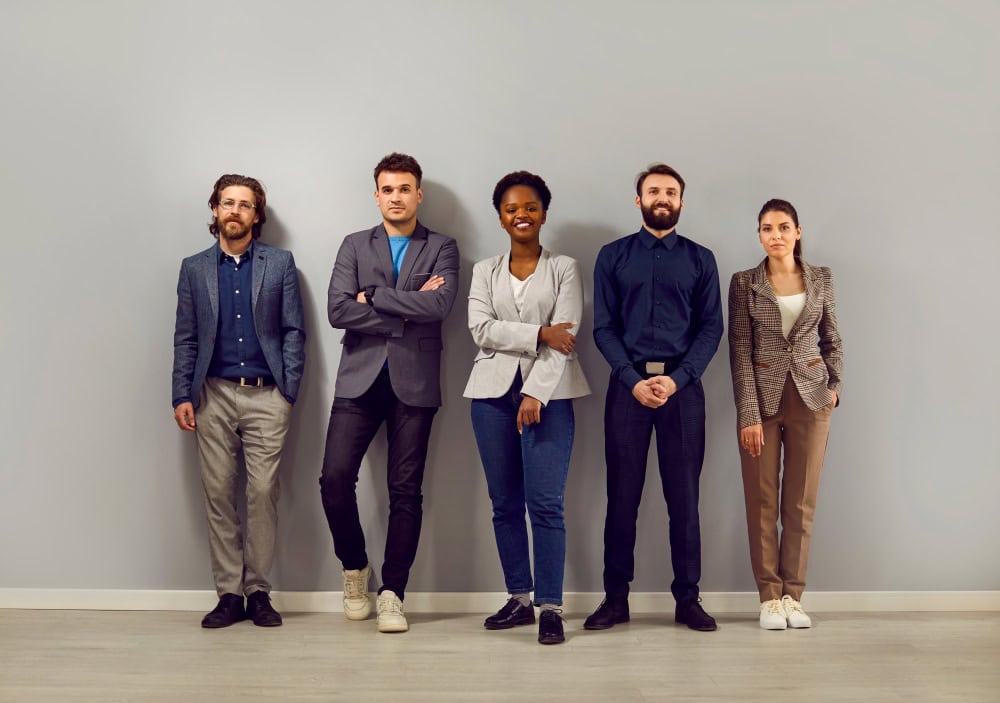 People modeling business casual clothing