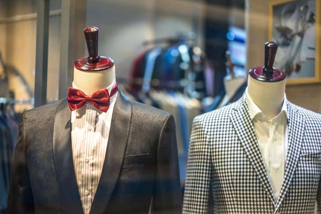 Two jackets showing different types of lapels, from shawl to notch style